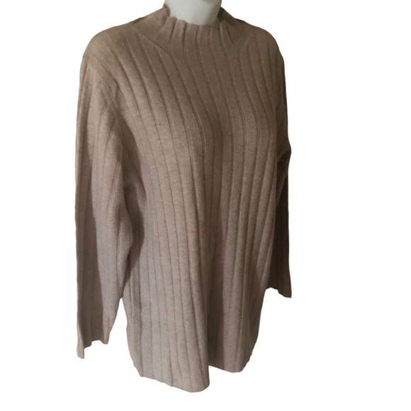 Garnet Hill 100% 2 Ply Cashmere Ribbed Mock Neck Sweater Sz. M 3/4 Sleeve Fall - Picture 4 of 6